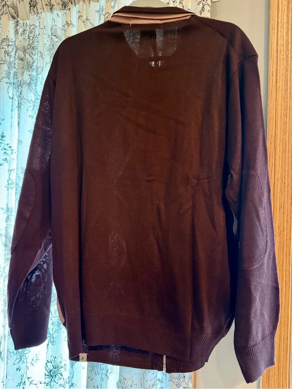 Stacy Adams Oxblood and Cream Geometric Zip-Up Men's Sweater